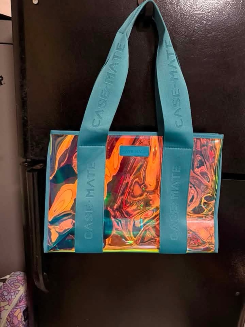 case-mate jelly bag Iridescent Holographic Tote with Teal Straps